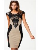 Vestido Curto Bordado Preto com Bege Vários Tamanhos